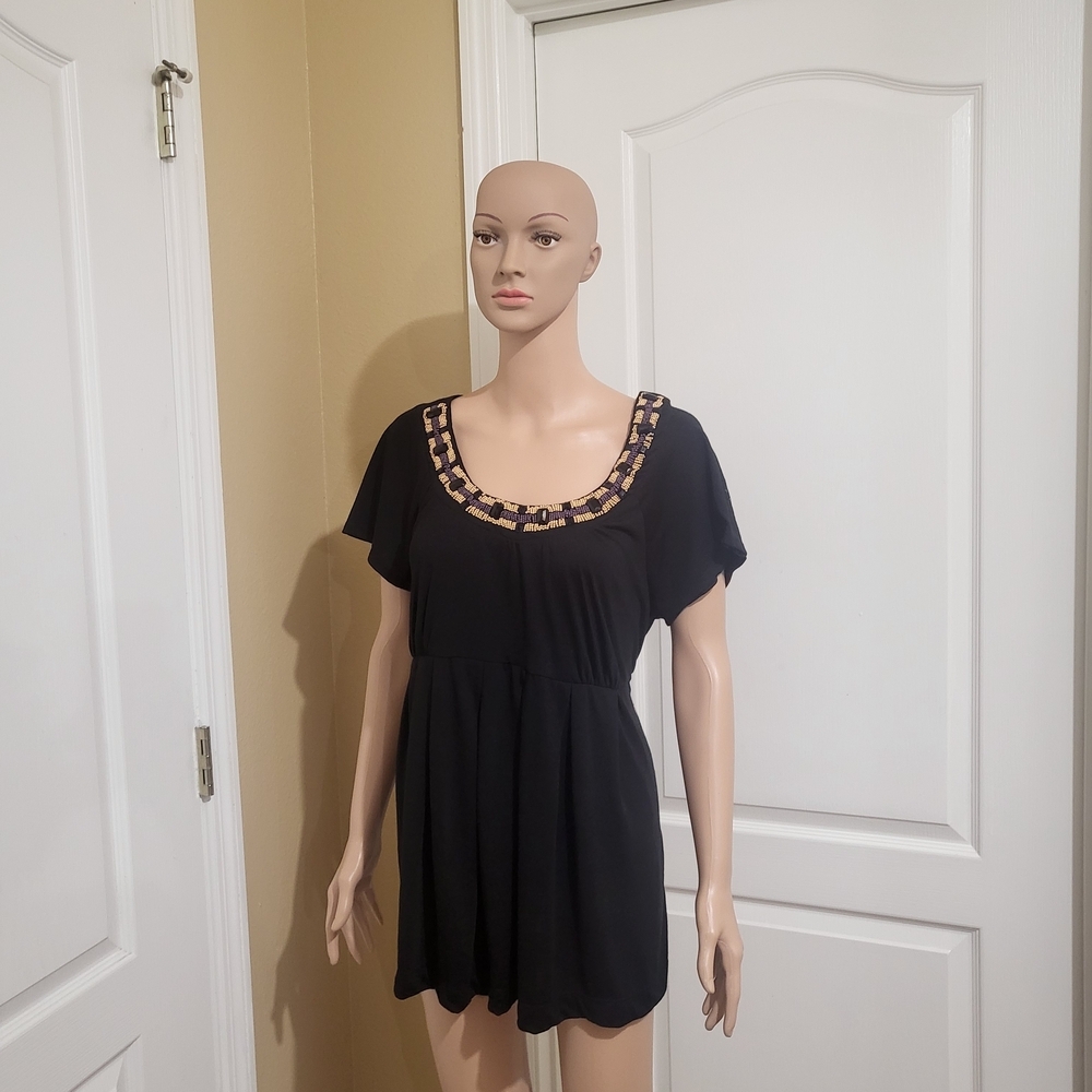 a.n.a Black Tunic with Gold Embellished Scoop Neck (1X/1XG Size )